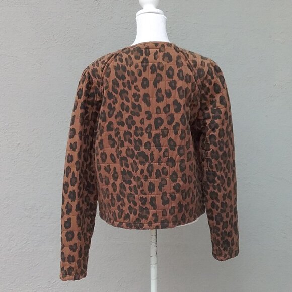 Blank NYC Jacket Women's Large Brown Black Cool Cat Quilted Animal Print Preppy - Picture 6 of 7